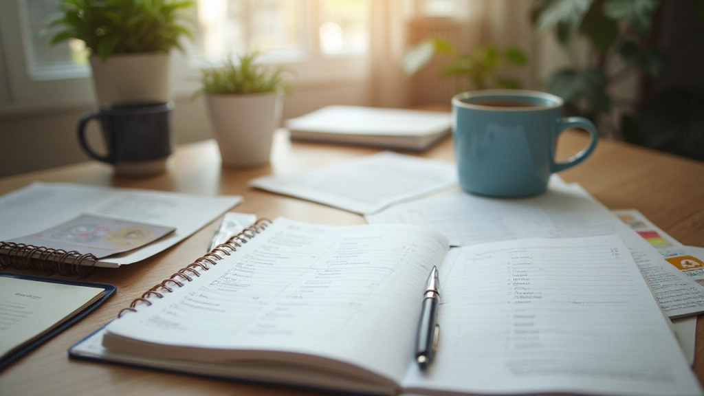 Study materials and preparation notes spread on a desk showing effective IELTS speaking planning strategies
