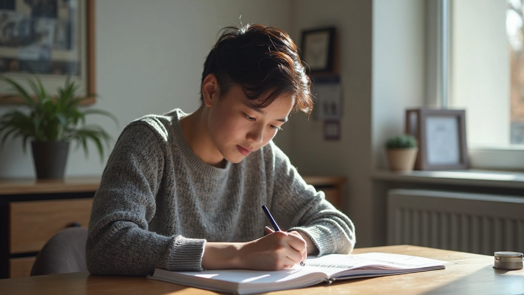 Close-up of exam preparation materials with notes on IELTS speaking strategies and vocabulary lists for fluency building