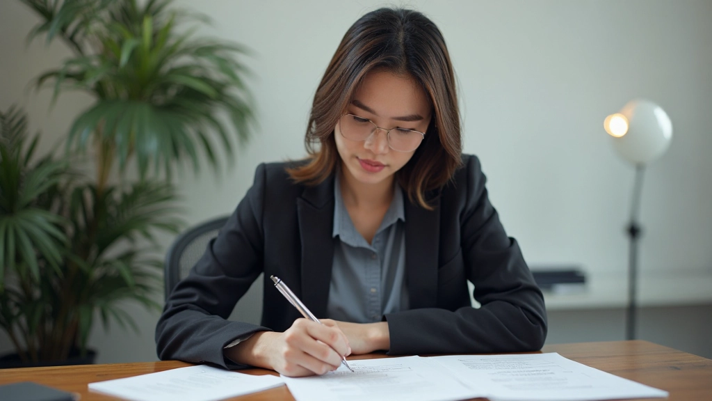 Woman reviewing IELTS listening questions and preparing predictions before audio begins